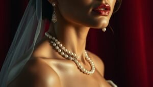 a stunning adorned in exquisite, minimalist pearl & crystal bridal jewelry that shimmer and glimmer with an elegant, understated beauty