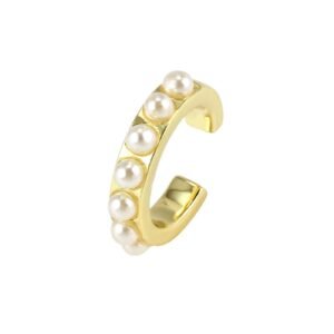 Polished AVIVA glass pearl ear cuff with luminous white pearls set in gold-tone metal, adding The CEO Club luxury style to every look.